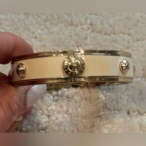 Henri Bendel Cream Enamel and Gold-Tone Logo Bangle Bracelet